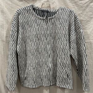 Eileen Fisher Black and White Textured Zip-up Cardigan w/ Pockets Size Large